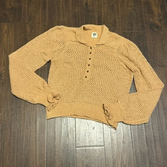 Free People Snowdrift Pullover Camel Heather Sweater Size Large Women - Picture 3 of 12